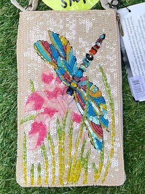 BEADED DRAGONFLY PHONE CROSSBODY BAG